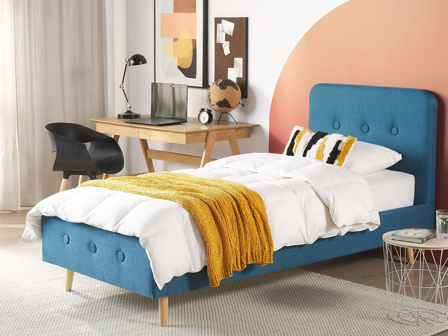 Lit simple en tissu bleu foncé 90x200 cm RENNES