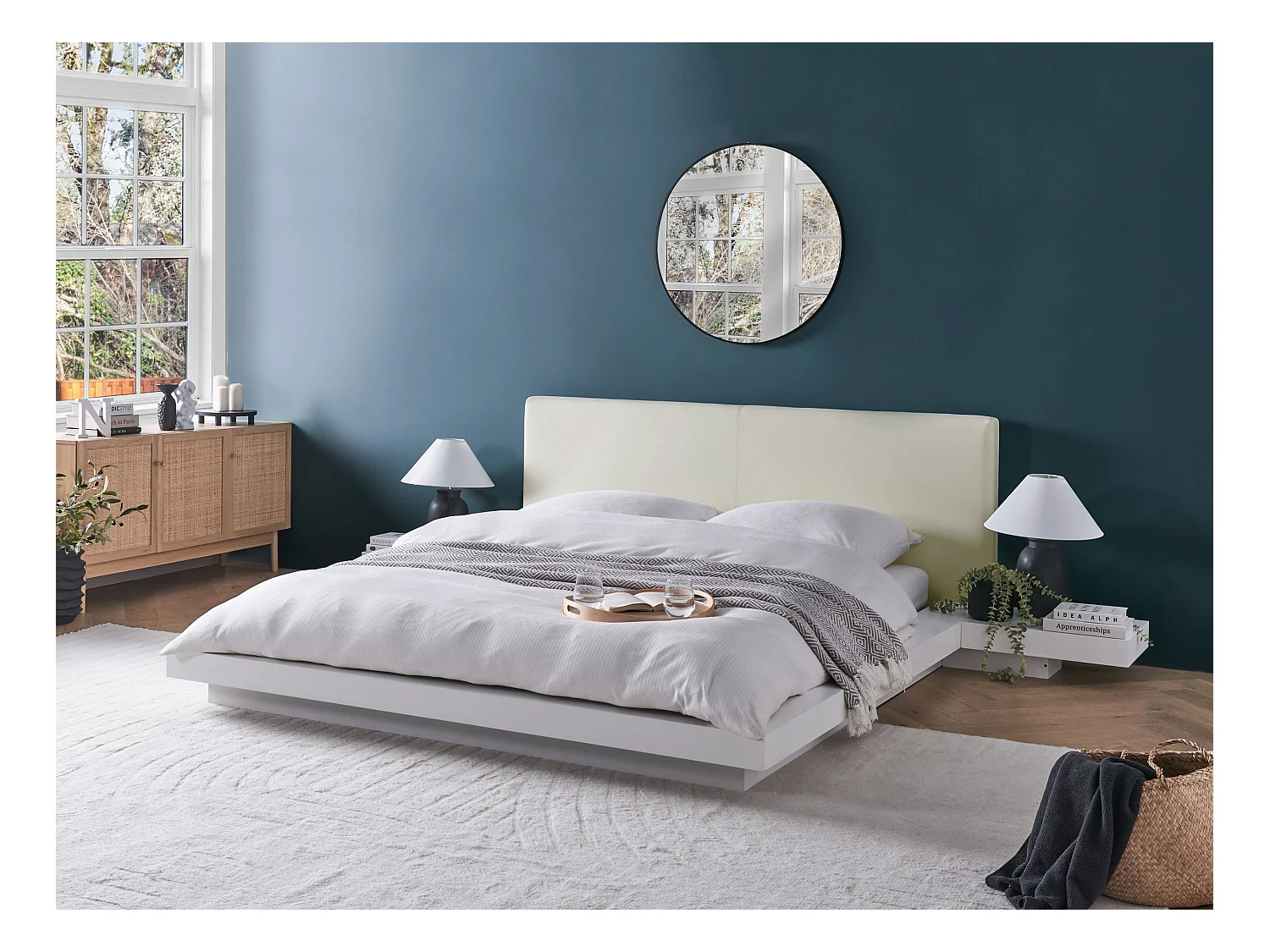 Letto ad acqua Pelle sintetica ZEN 160 x 200 cm Bianco