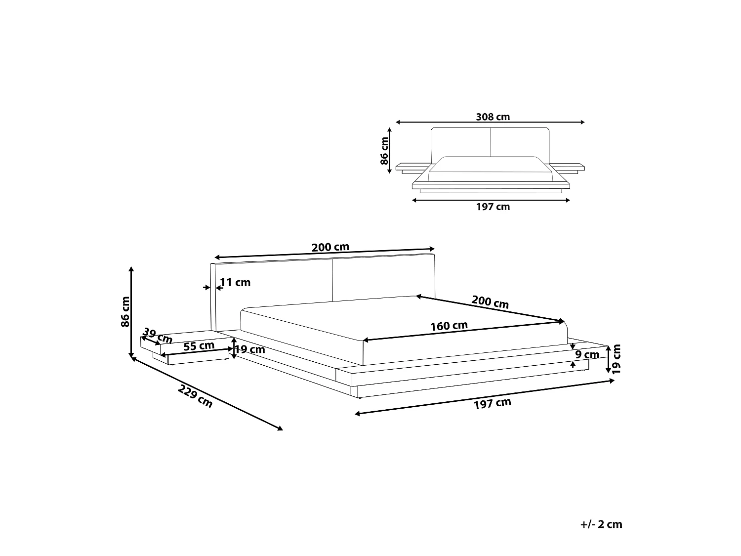 Letto ad acqua Pelle sintetica ZEN 160 x 200 cm Bianco