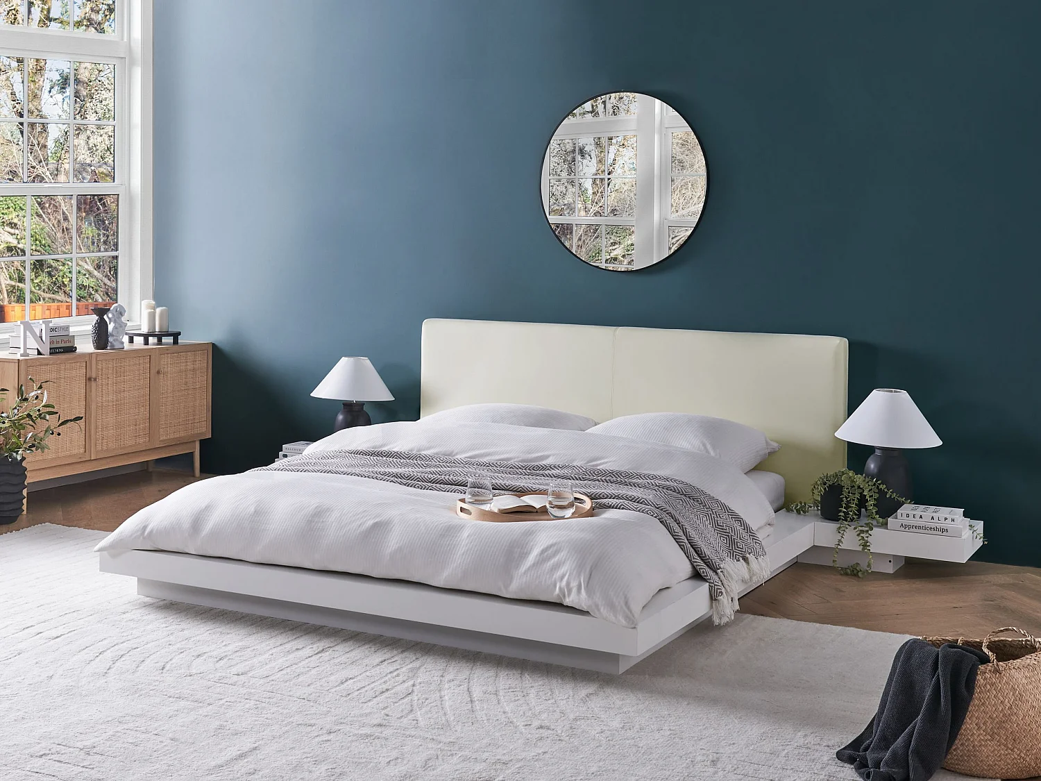 Letto ad acqua Pelle sintetica ZEN 160 x 200 cm Bianco