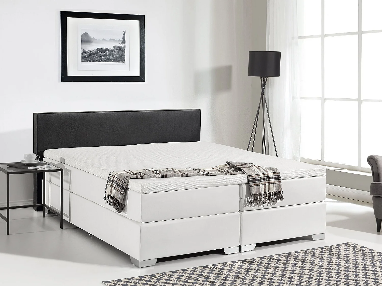 Divan Bed Faux Leather PRESIDENT 160 x 200 cm (EU King Size) Black/ White