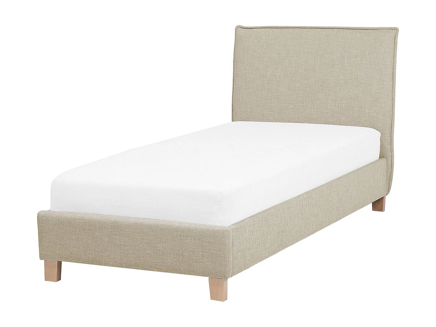 Klassisches Polsterbett Einzelbett hohes Kopfteil Polsterbezug beige Sennez