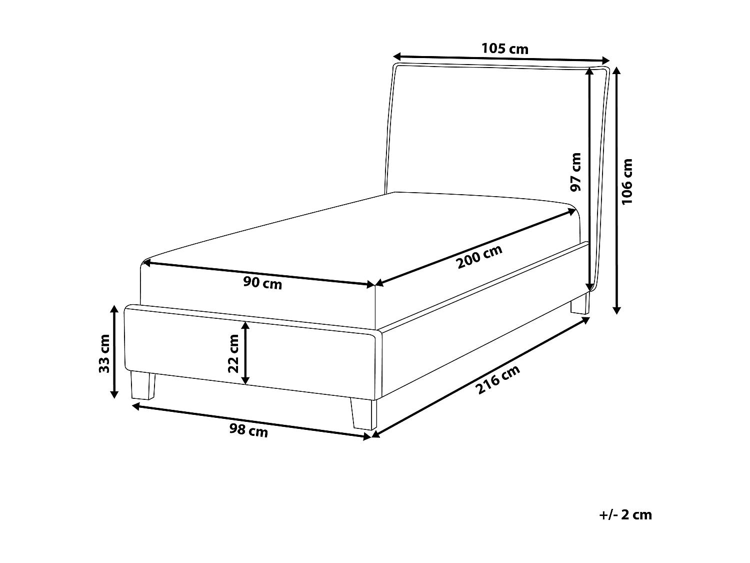 Klassisches Polsterbett Einzelbett hohes Kopfteil Polsterbezug beige Sennez