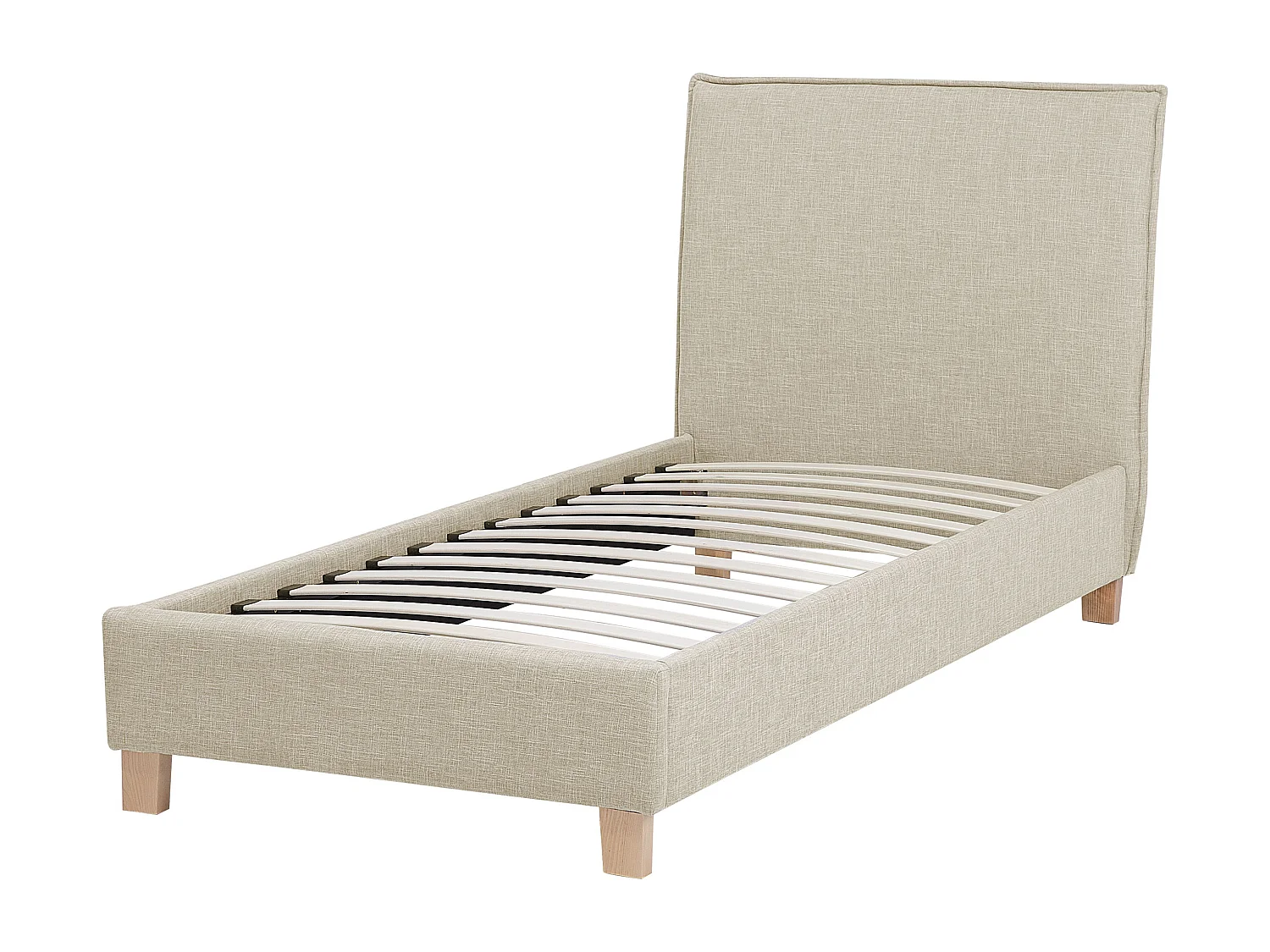 Klassisches Polsterbett Einzelbett hohes Kopfteil Polsterbezug beige Sennez