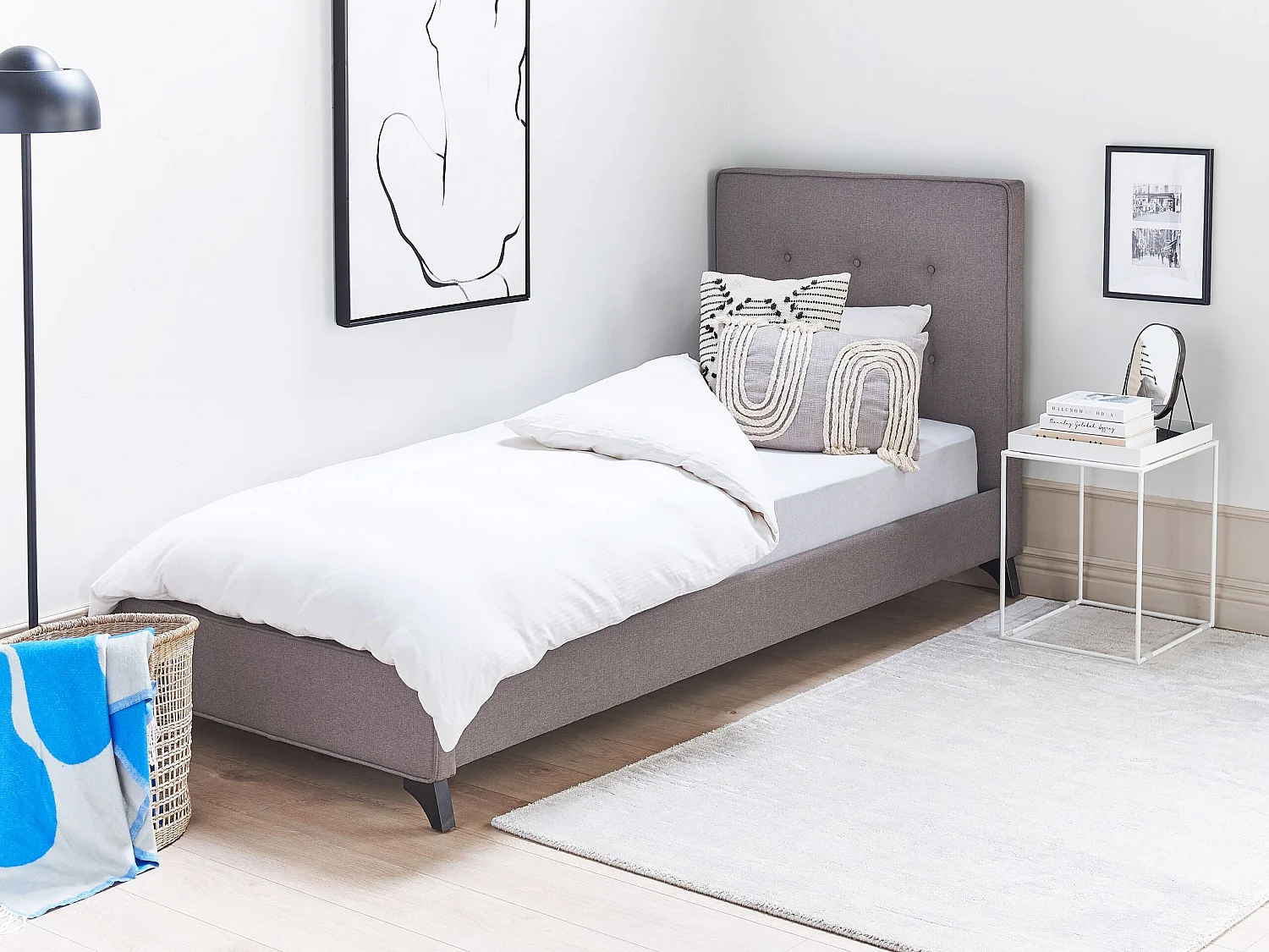 Bed stof grijs 90 x 200 cm AMBASSADOR