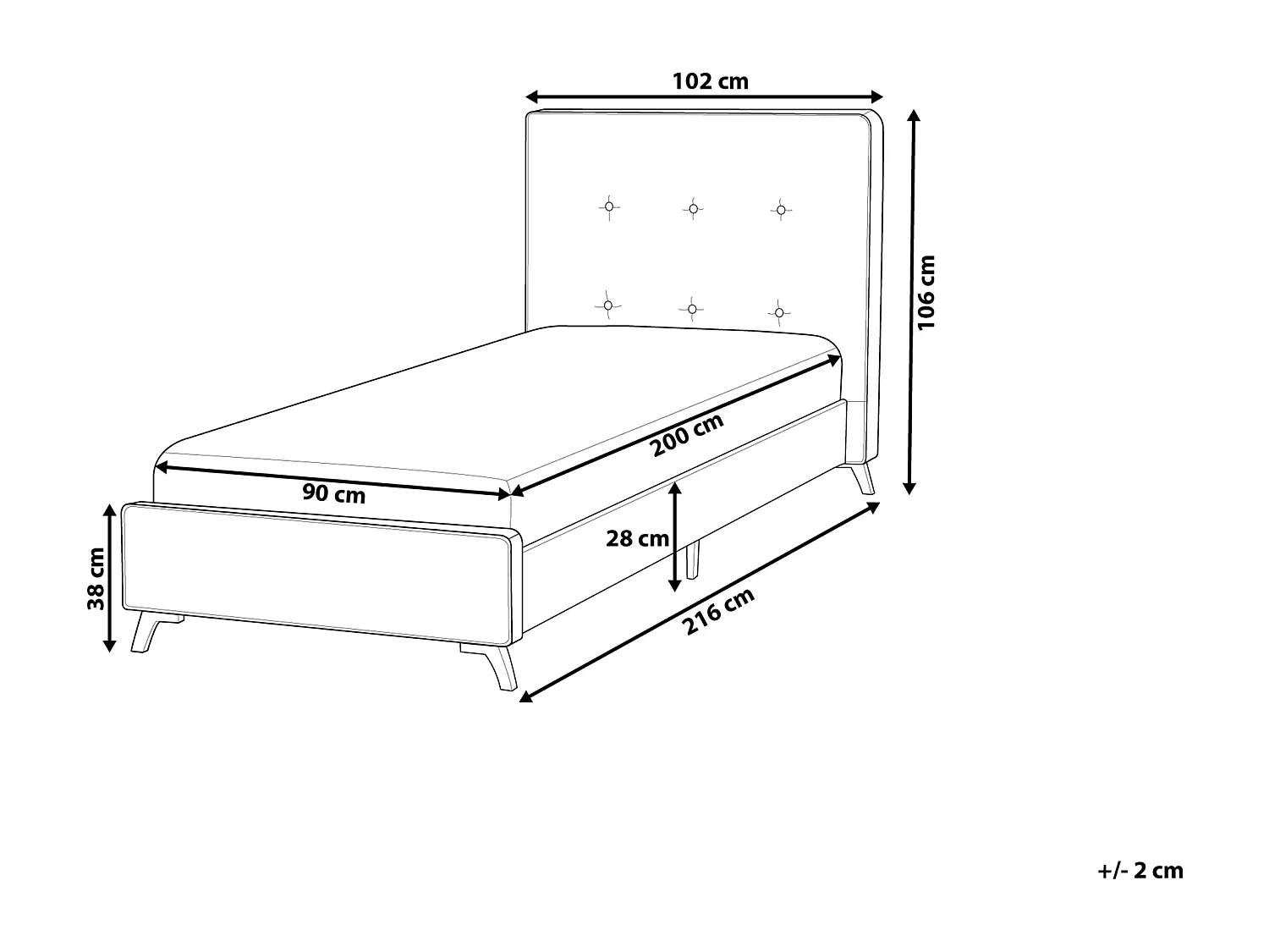 Bed stof grijs 90 x 200 cm AMBASSADOR