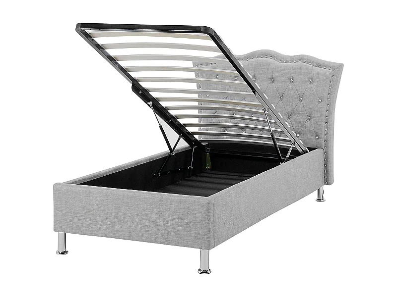 Lit ottoman Tissu METZ 90 x 200 cm Gris clair