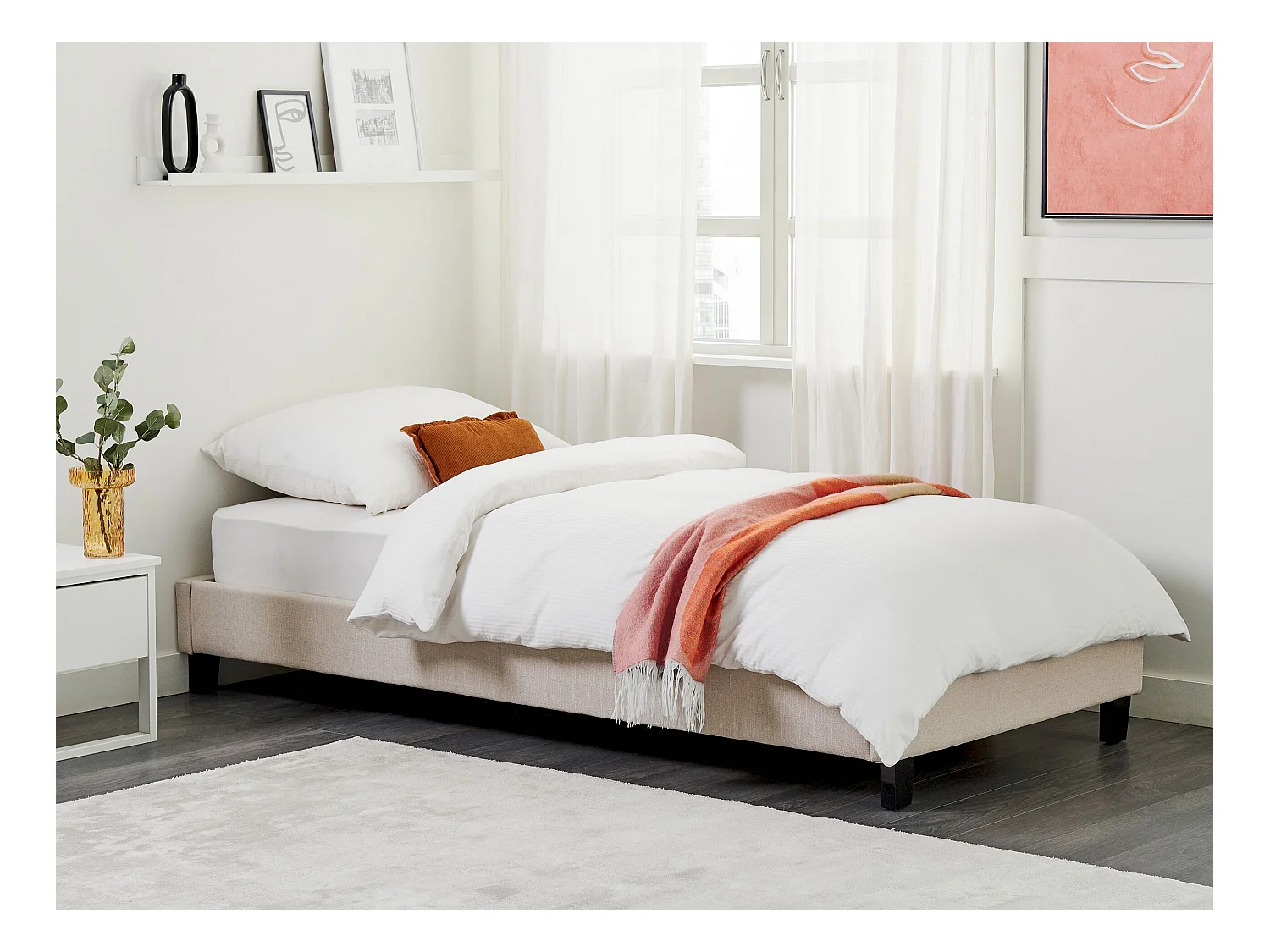 Lit sans tête de lit Tissu ROANNE 90 x 200 cm Beige