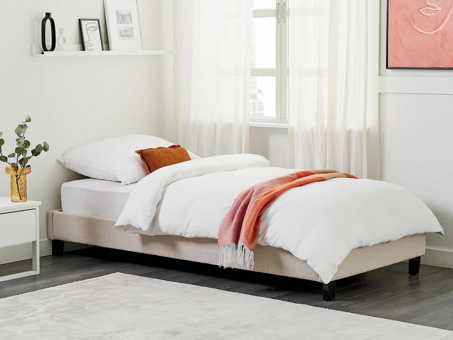 Letto senza testata Tessuto ROANNE 90 x 200 cm Beige