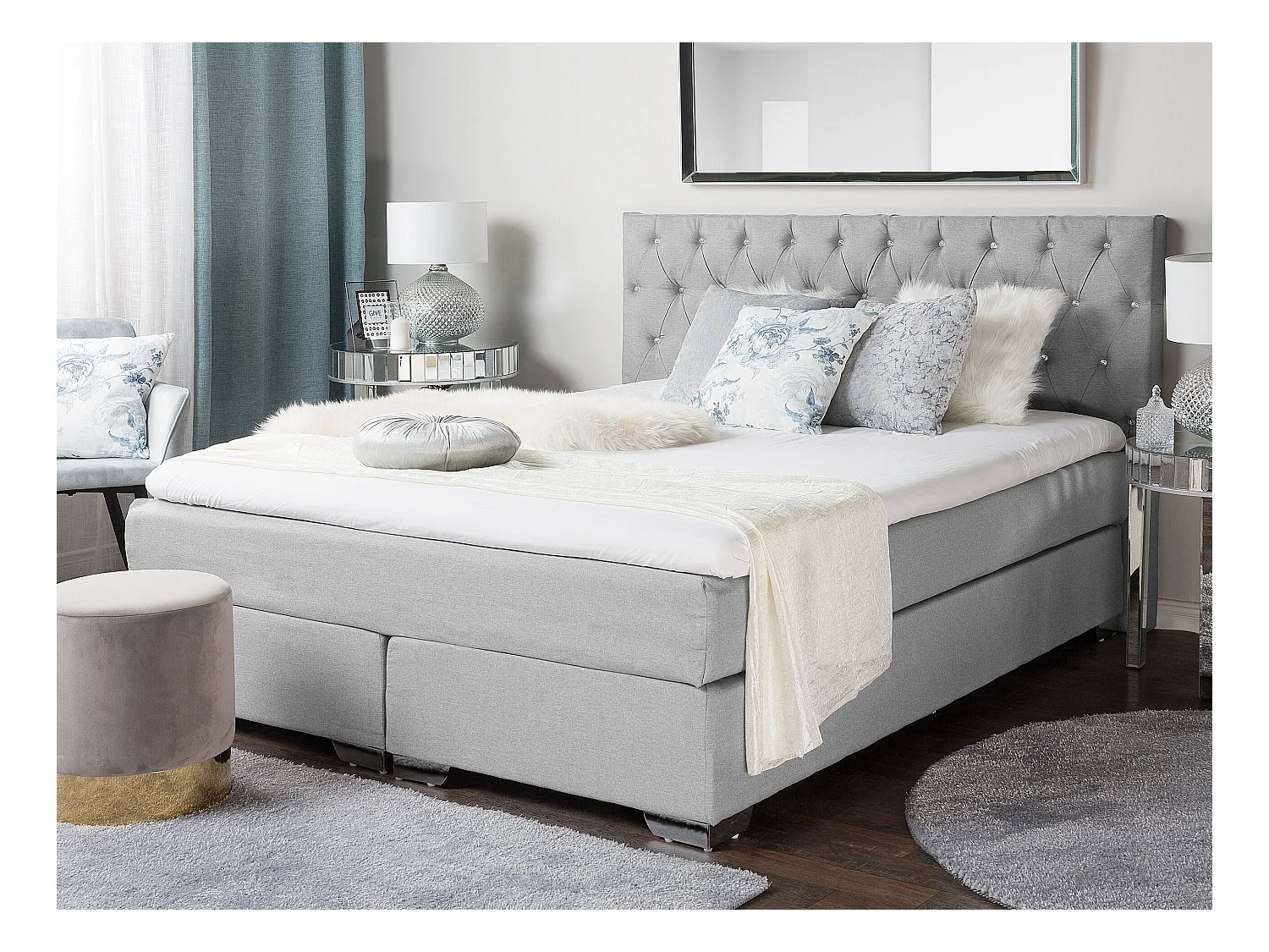 Lit Boxspring Tissu DUCHESS 180 x 200 cm Gris clair