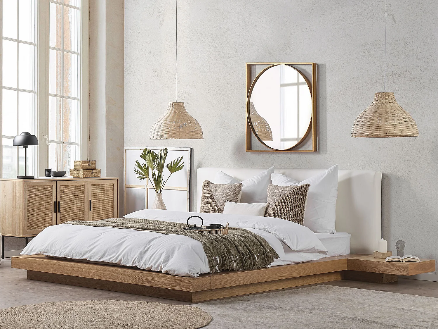 Waterbed Faux Leather ZEN 160 x 200 cm (EU King Size) Natural Ash Wood