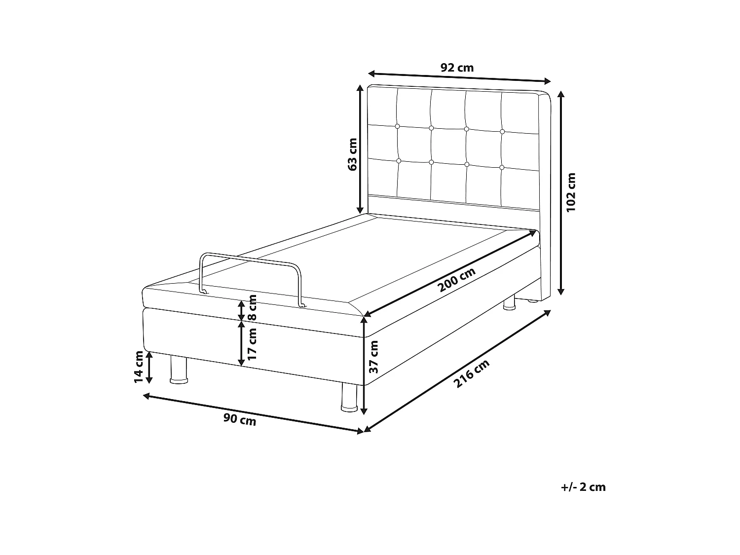 Lit réglable Tissu DUKE 90 x 200 cm Beige