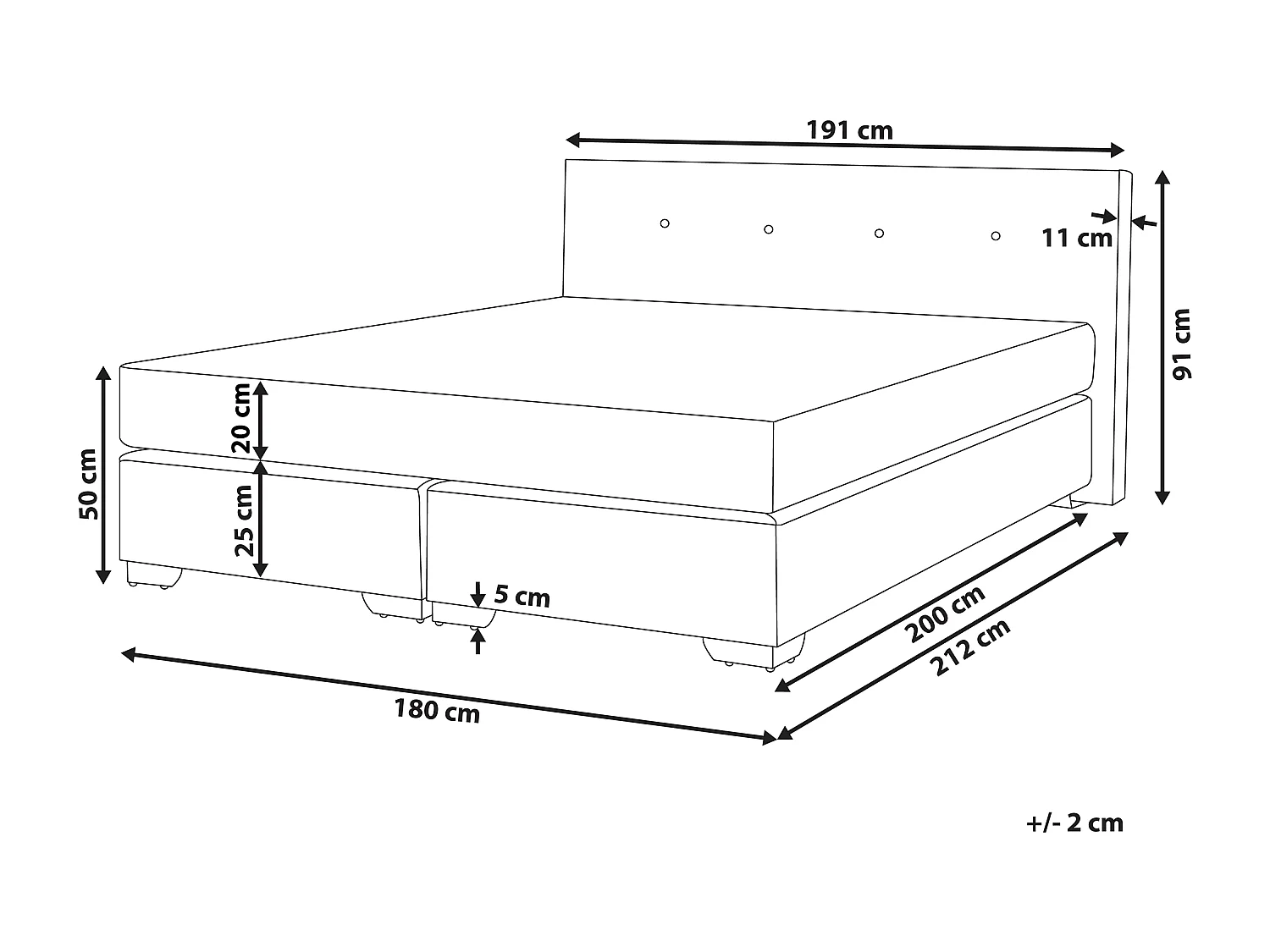 Boxspring Stof CONSUL 180 x 200 cm Lichtgrijs