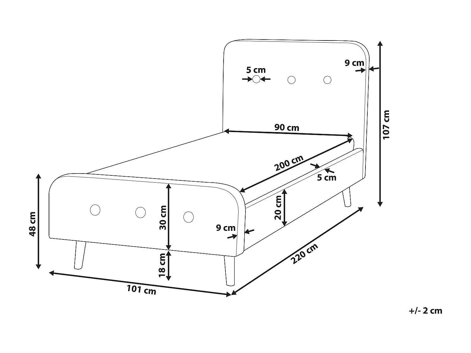Bed stof beige 90 x 200 cm RENNES