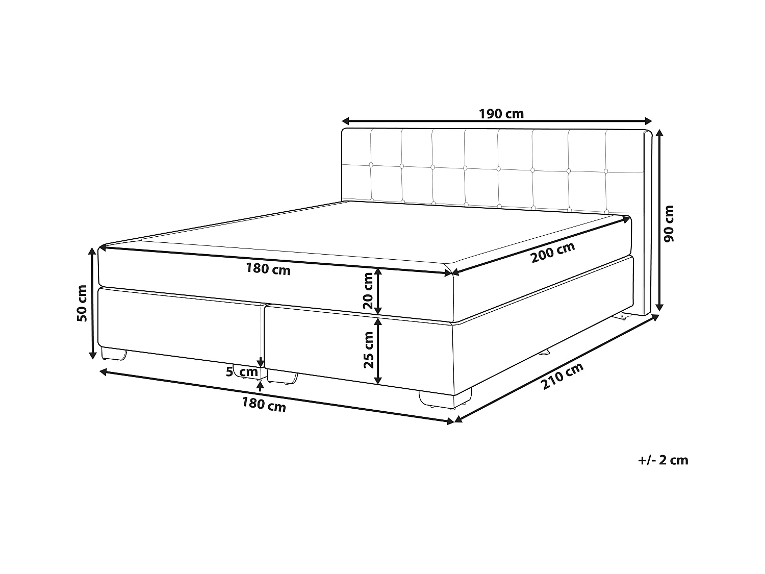 Boxspringbett Polsterbett in Schwarz Leinenoptik Doppelbett 180 x 200 cm modernes Designerbett Admiral
