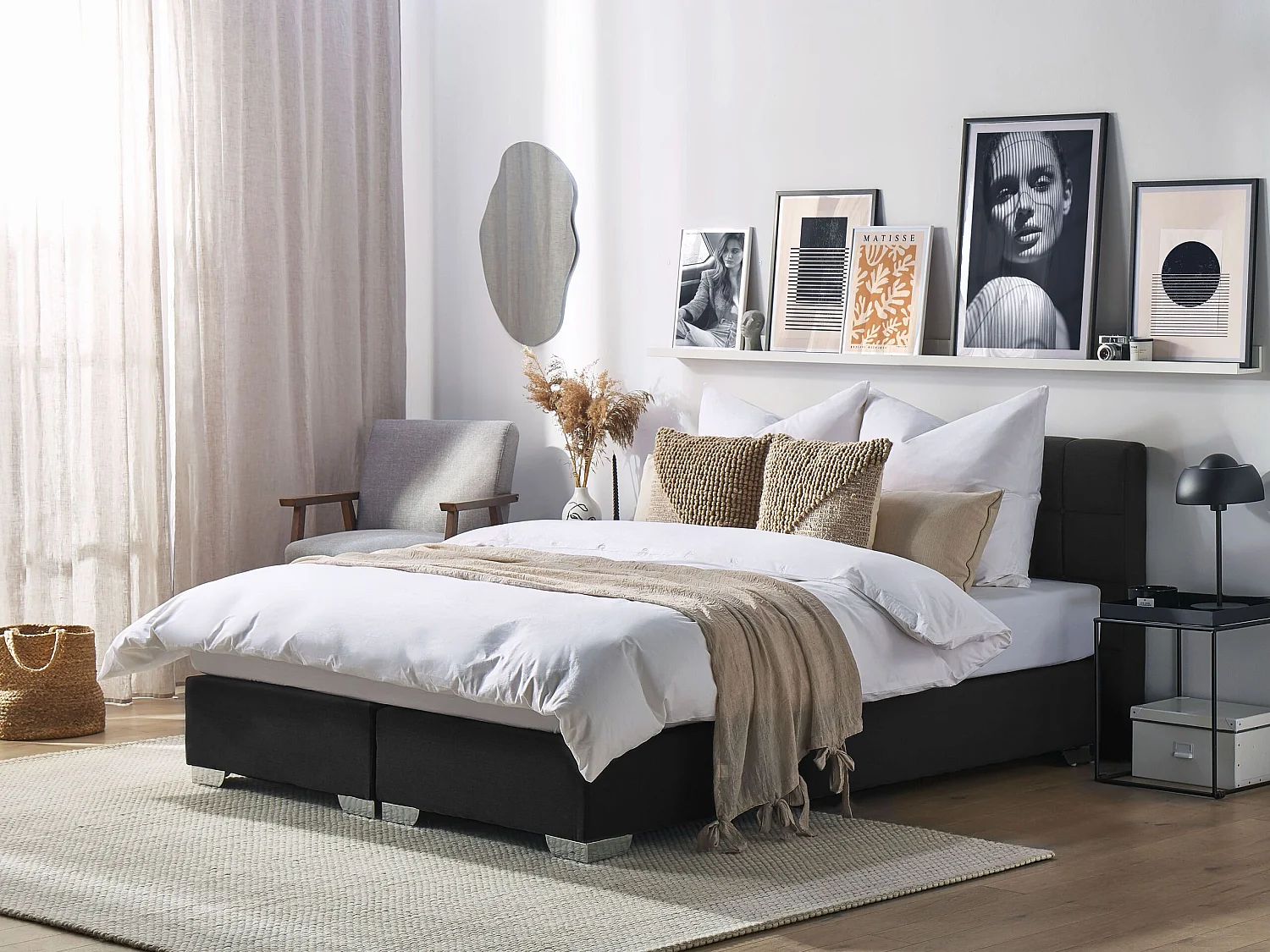 Boxspringbett Polsterbett in Schwarz Leinenoptik Doppelbett 180 x 200 cm modernes Designerbett Admiral