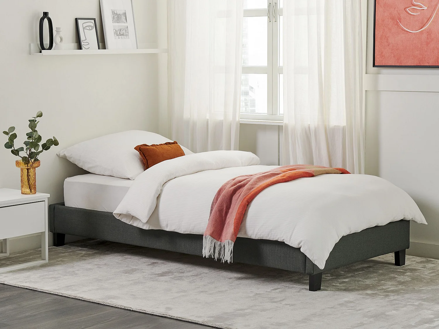 Lit sans tête de lit Tissu ROANNE 90 x 200 cm Gris