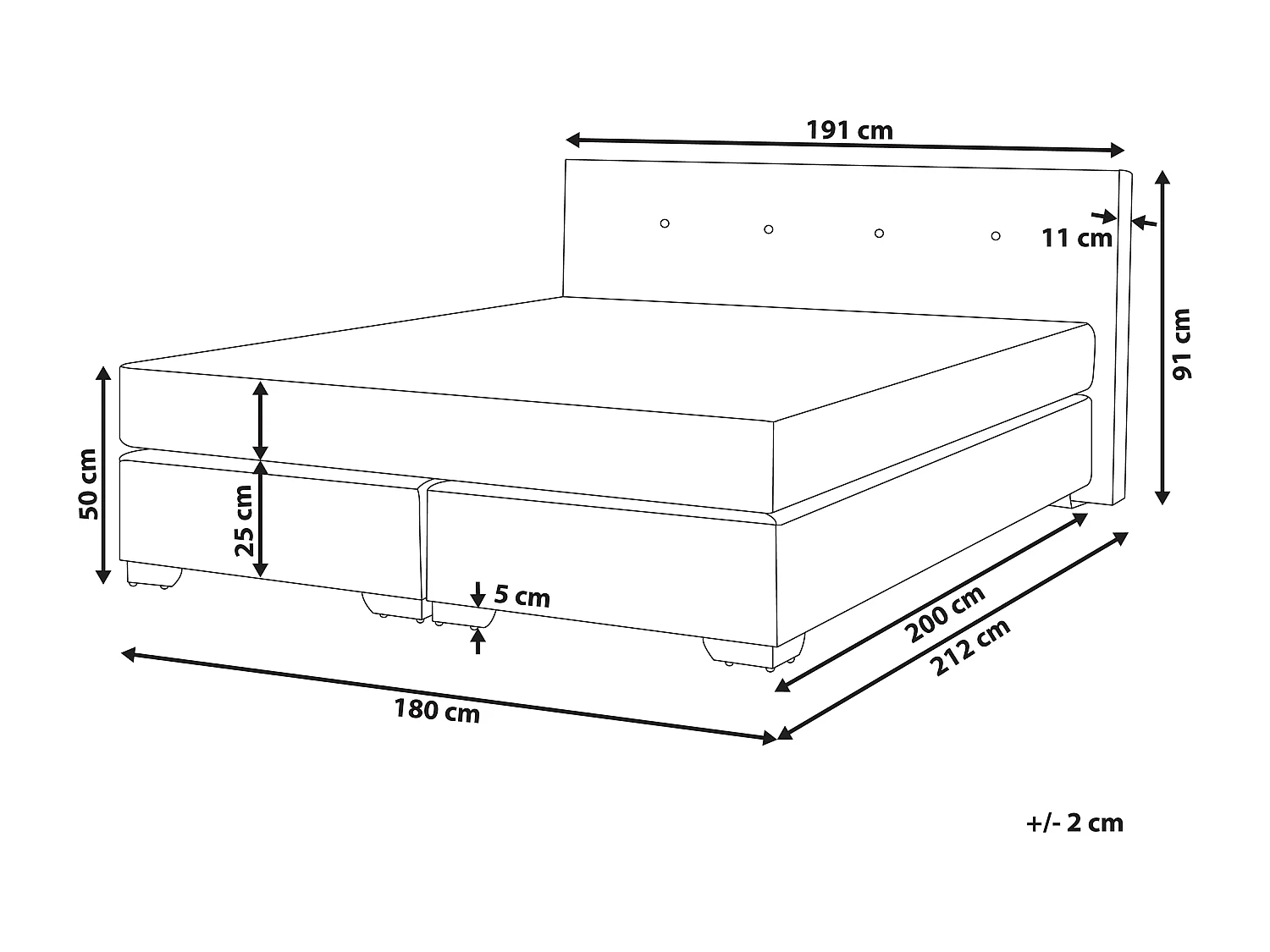 Lit Boxspring Velours CONSUL 180 x 200 cm Beige clair