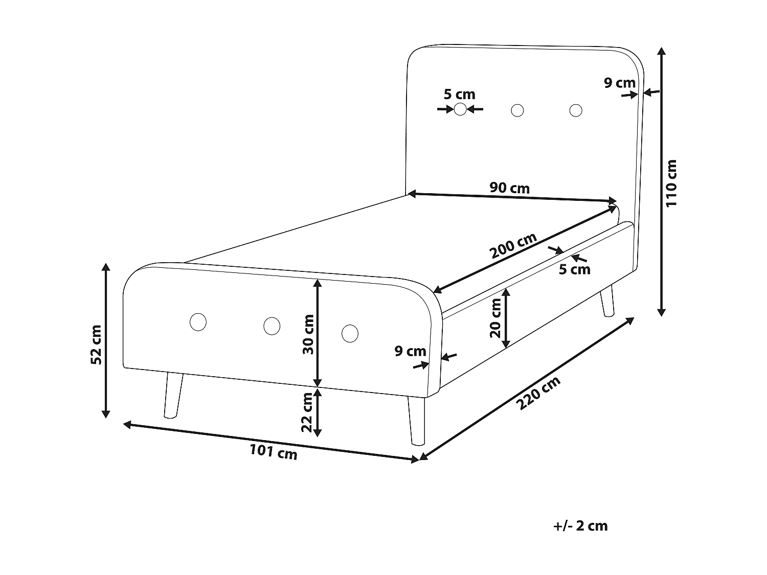 Cama de solteiro em tecido cinzento escuro 90 x 200 cm RENNES