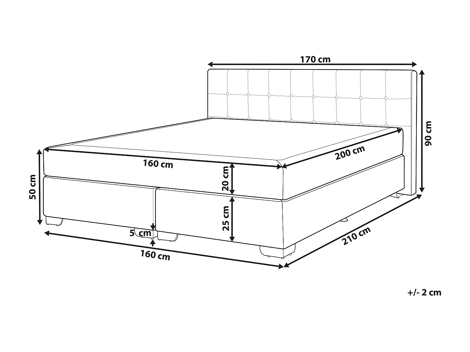 Lit Boxspring Tissu ADMIRAL 160 x 200 cm Gris foncé