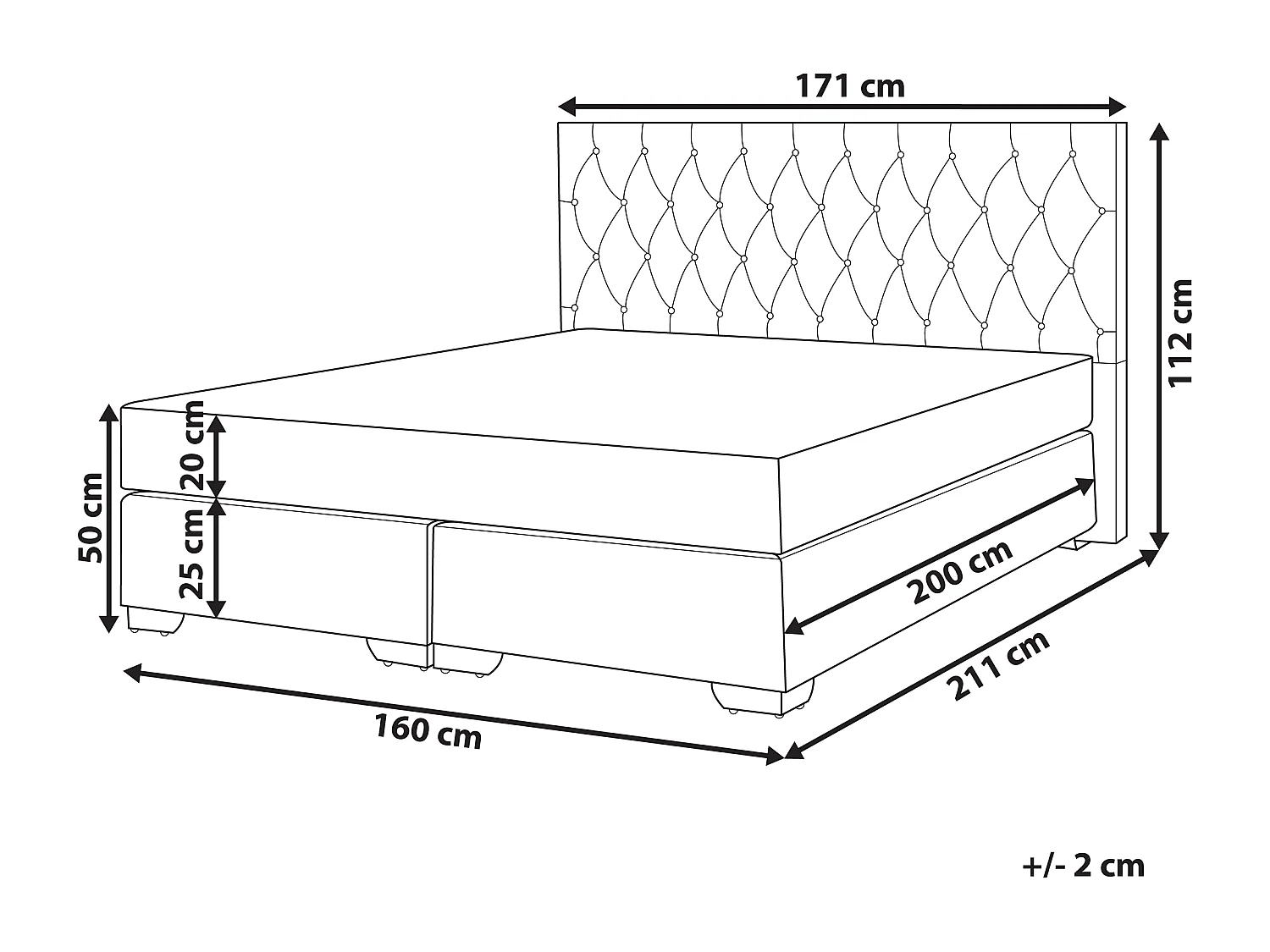 Lit Boxspring Tissu DUCHESS 160 x 200 cm Gris clair