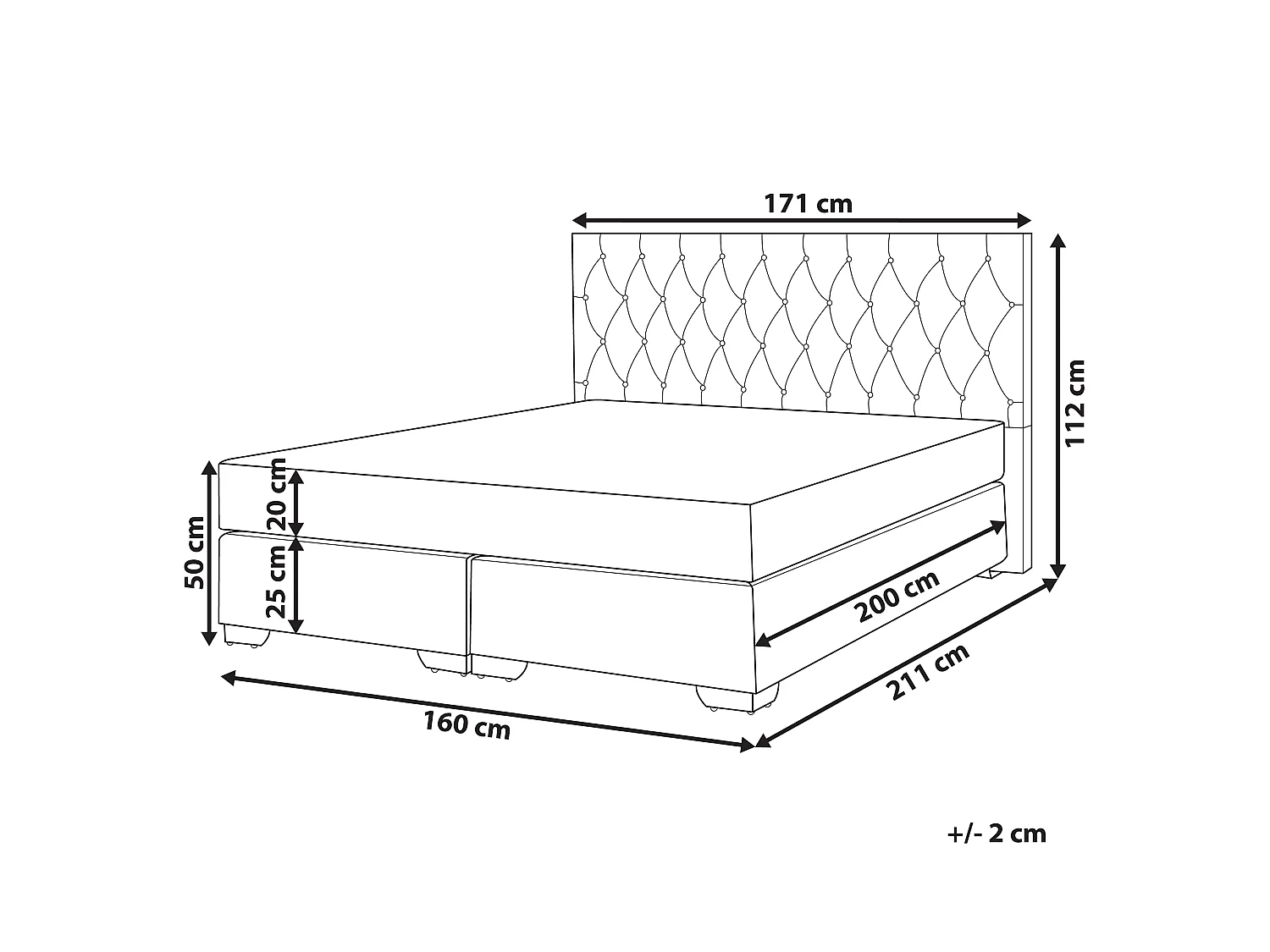 Divan Bed Fabric DUCHESS 160 x 200 cm (EU King Size) Light Grey