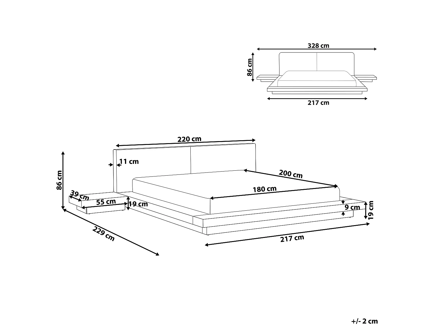 Wasserbett Kunstleder ZEN 180 x 200 cm Braune Esche