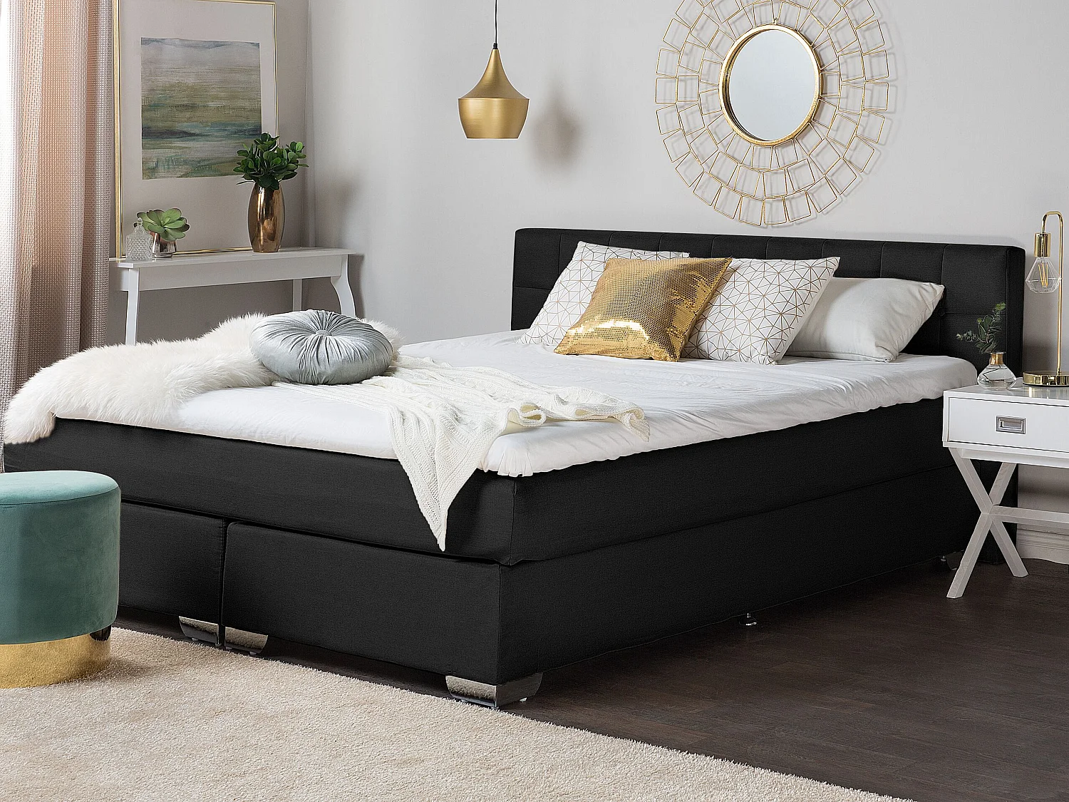 Lit Boxspring Tissu ADMIRAL 140 x 200 cm Noir