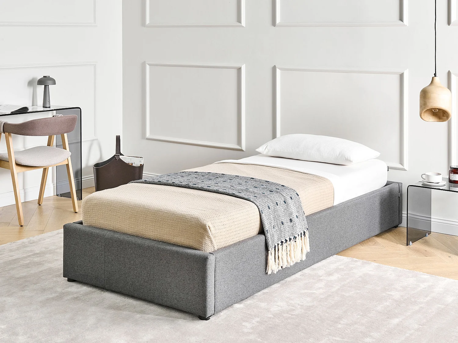 Lit ottoman sans tête de lit Tissu DINAN 90 x 200 cm Gris foncé