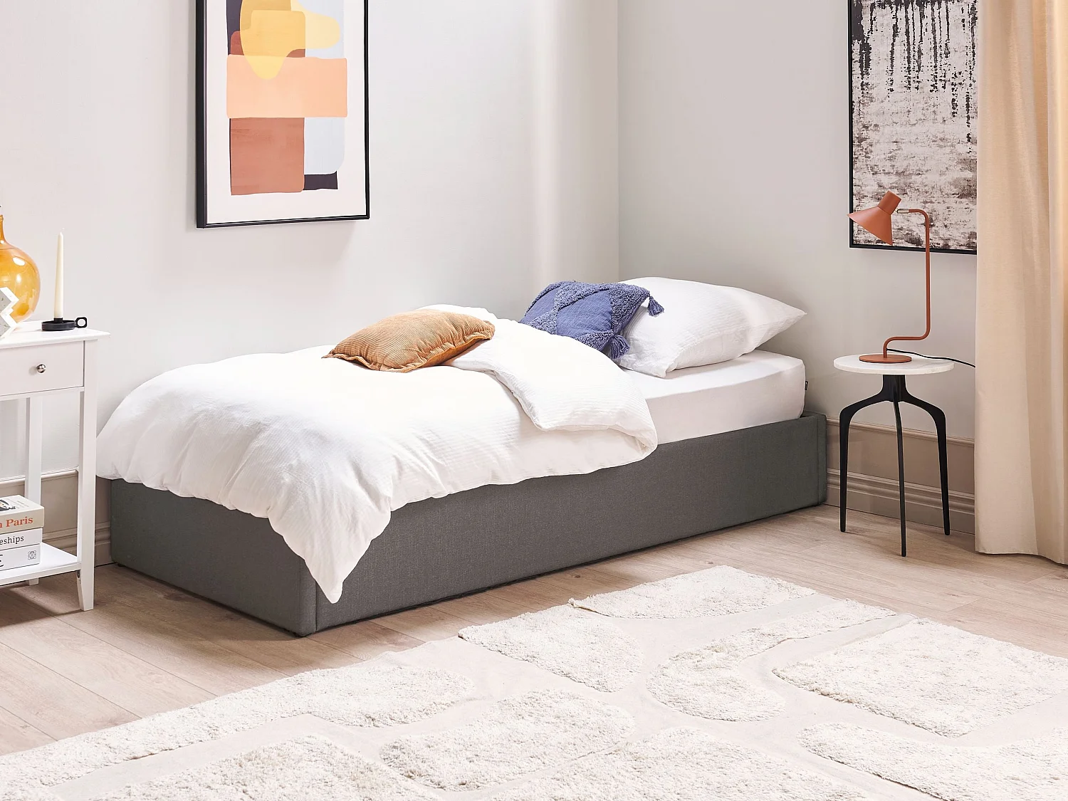Lit ottoman Tissu DINAN 90 x 200 cm Gris foncé