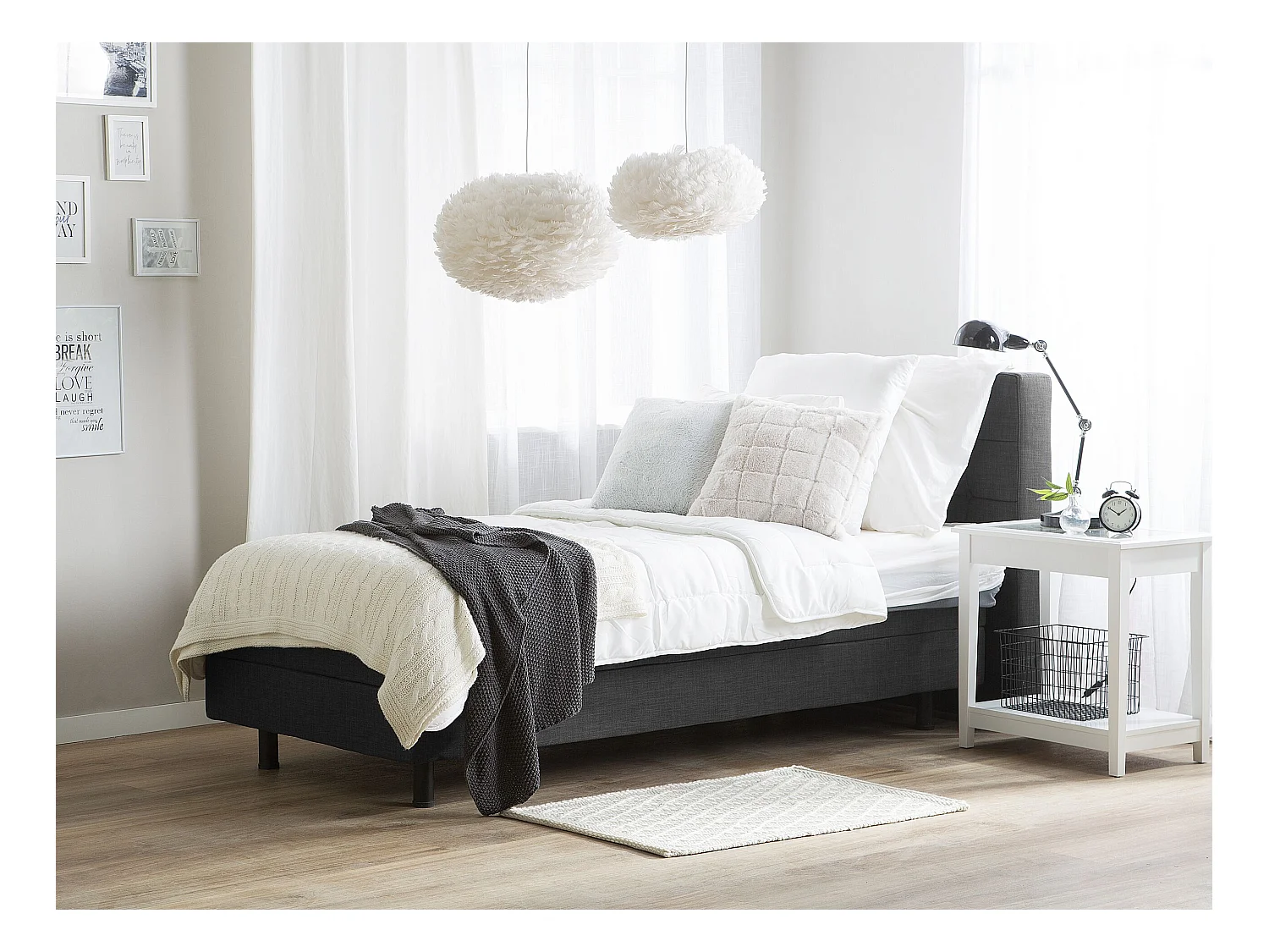 Lit réglable Tissu DUKE 90 x 200 cm Gris foncé