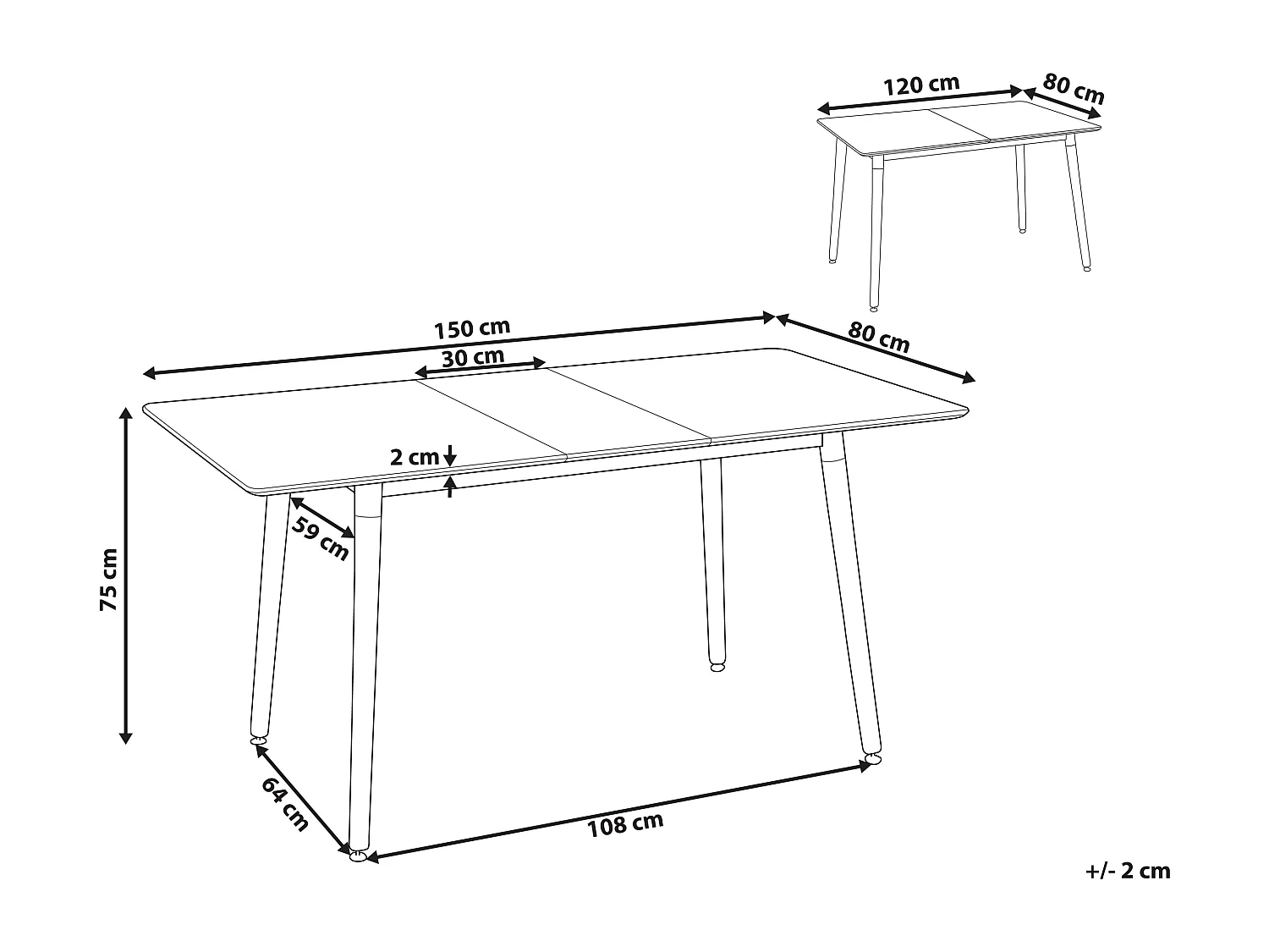 Mesa de comedor extensible MIRABEL Blanco 120/150 cm 80 cm