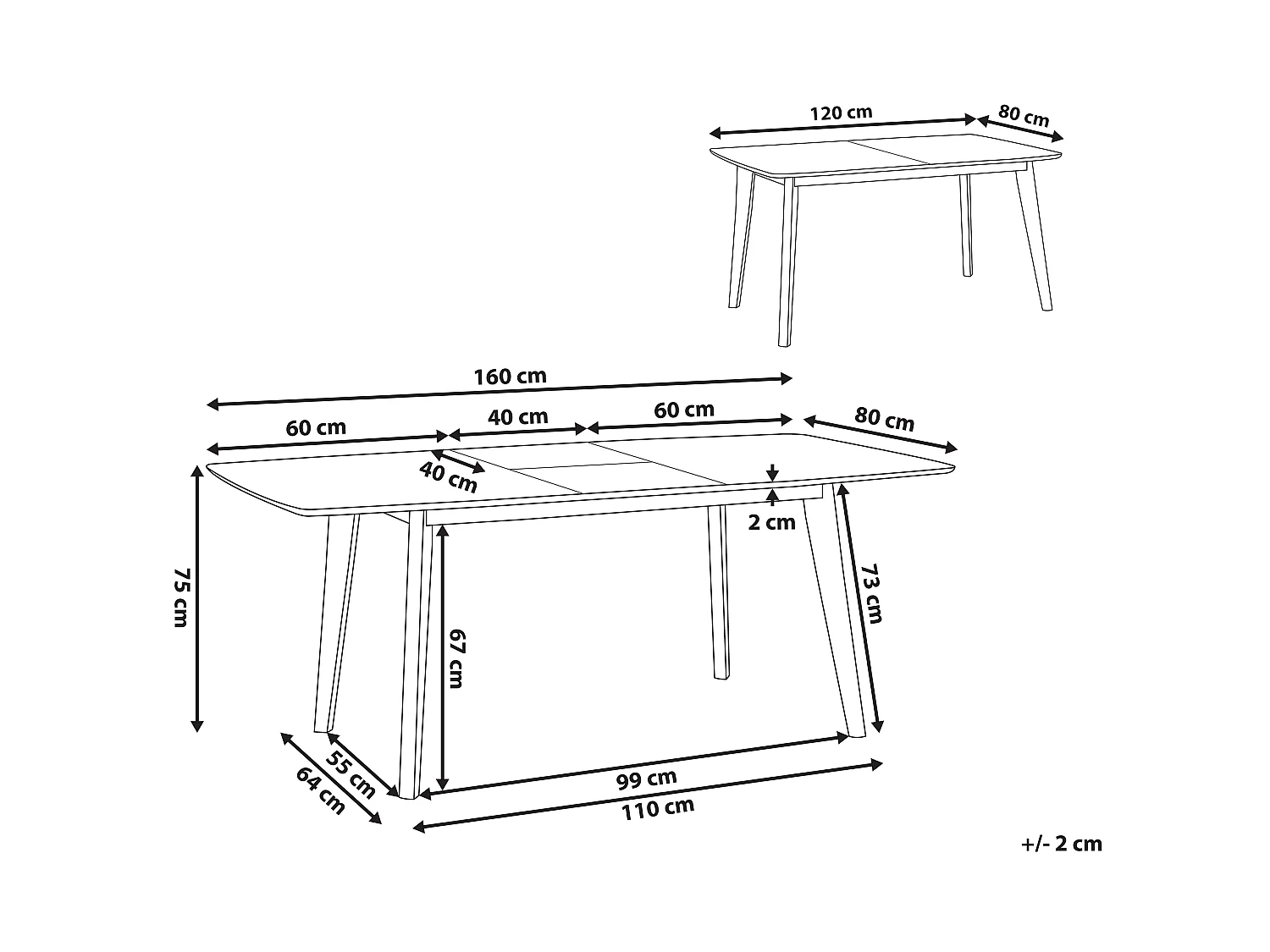 Table de salle à manger extensible SANFORD Blanc 120/160 cm 80 cm