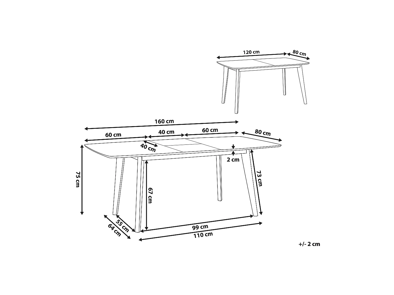 Table de salle à manger extensible SANFORD Blanc 120/160 cm 80 cm