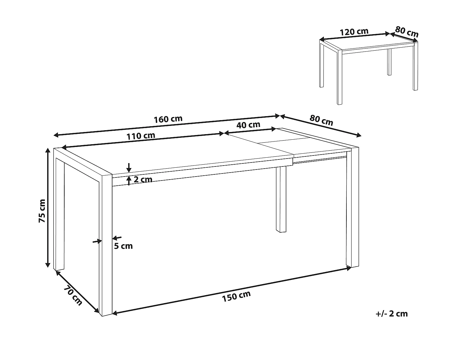 Mesa de jantar extensível GRANADA Preto 120/160 cm 80 cm
