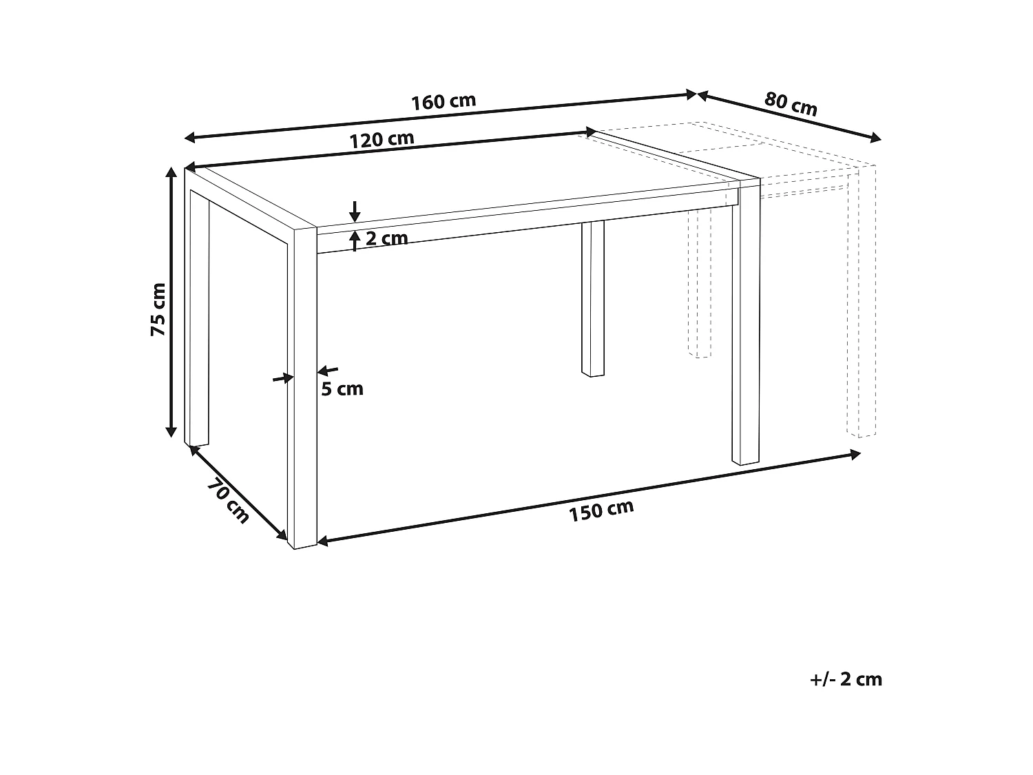Table de salle à manger extensible GRANADA Noir 120/160 cm 80 cm