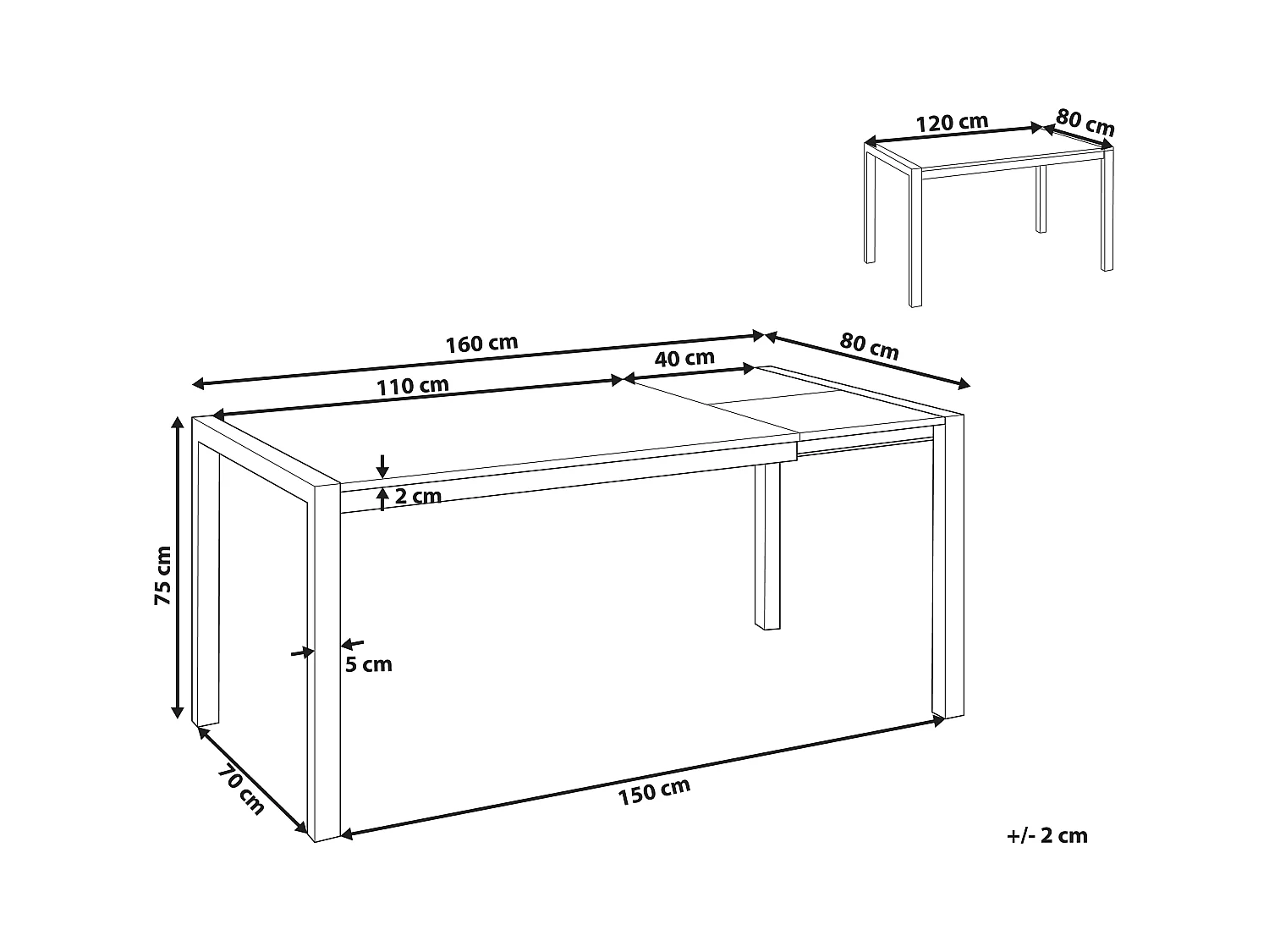 Table de salle à manger extensible GRANADA Noir 120/160 cm 80 cm