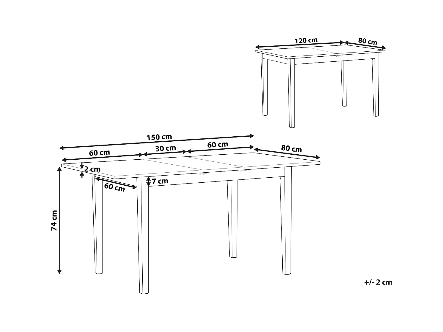 Table de salle à manger extensible HOUSTON Marron/blanc 120/150 cm 80 cm Bois