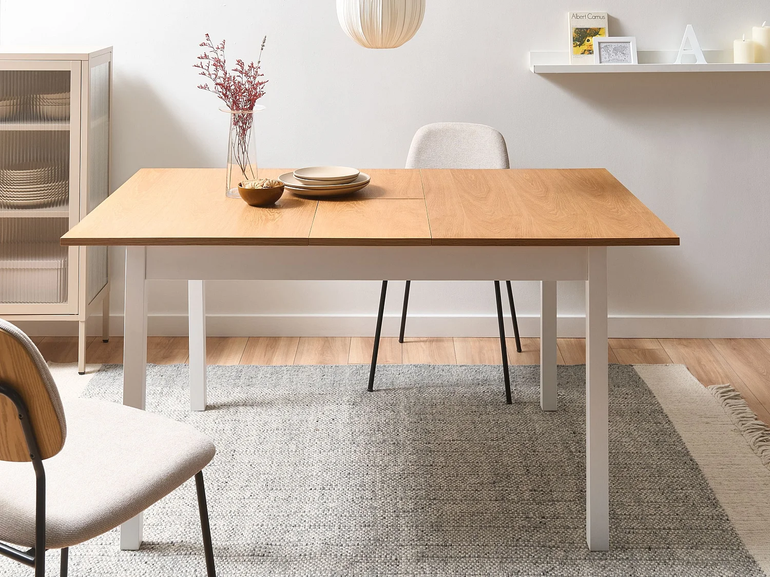Table de salle à manger extensible HOUSTON Marron clair/blanc 120/150 cm 90 cm Bois de pin