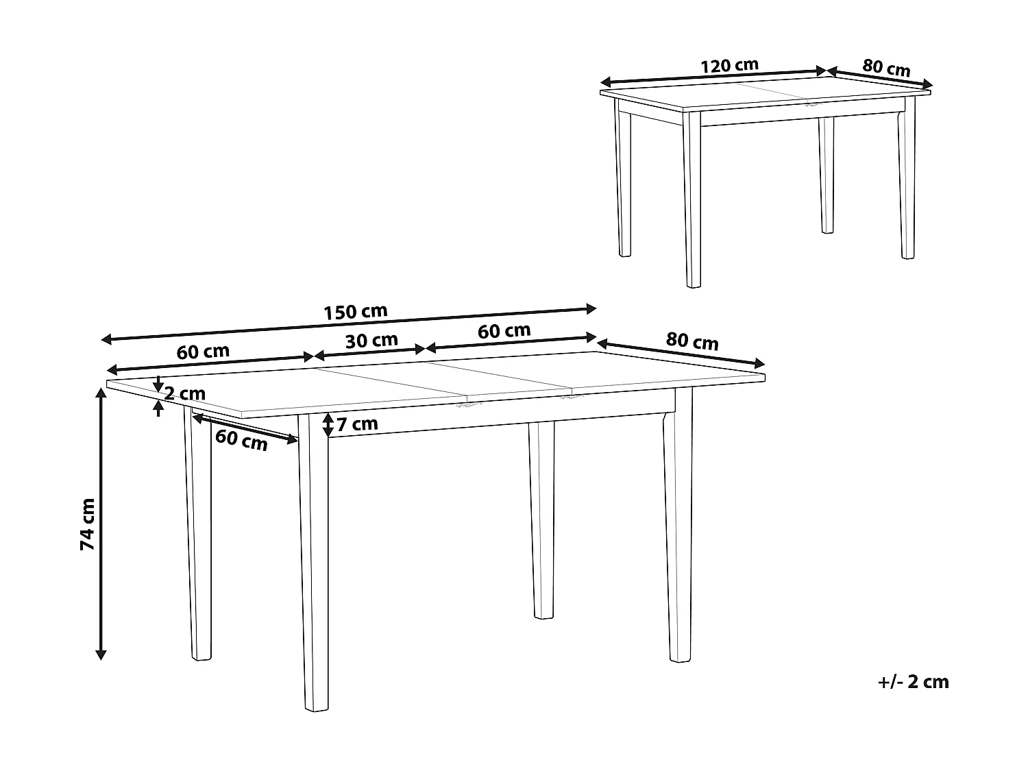 Table de salle à manger extensible HOUSTON Marron/blanc 120/150 cm 80 cm Bois