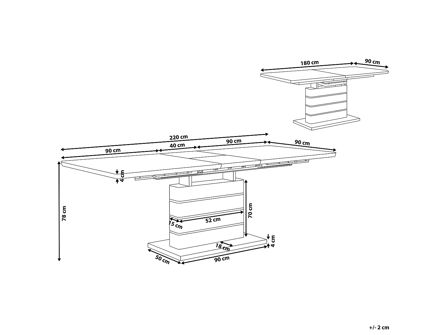 Table de salle à manger extensible HAMLER Blanc 180/220 cm 90 cm