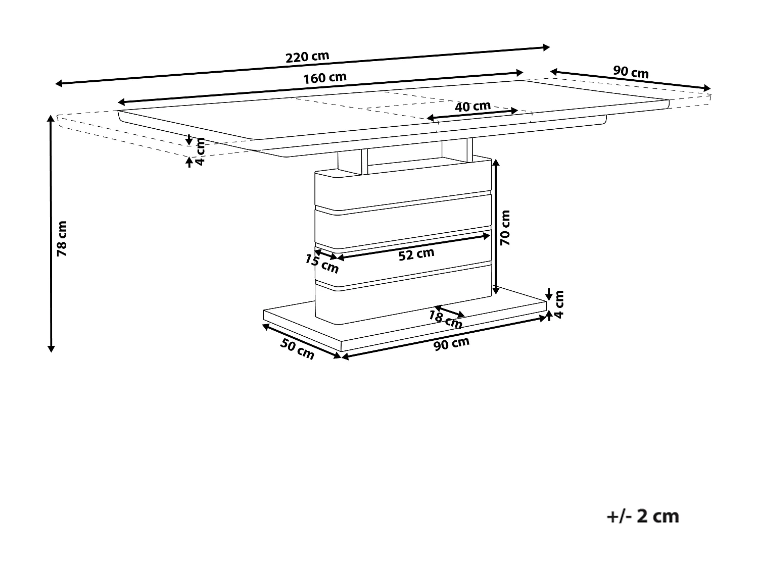 Table de salle à manger extensible HAMLER Blanc 180/220 cm 90 cm