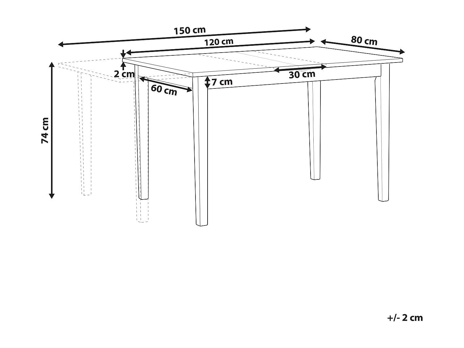 Table de salle à manger extensible HOUSTON Marron/noir 120/150 cm 80 cm Bois