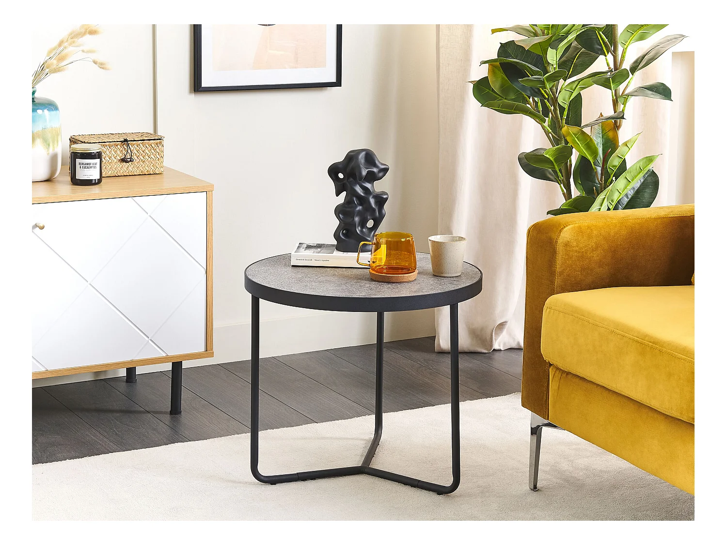 Runder, kleiner Couchtisch in Betonoptik grau / schwarz ⌀ 50 cm Melody