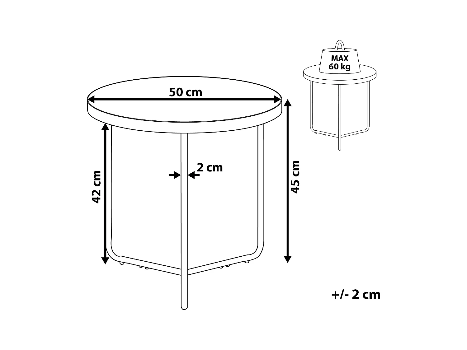 Runder, kleiner Couchtisch in Betonoptik grau / schwarz ⌀ 50 cm Melody