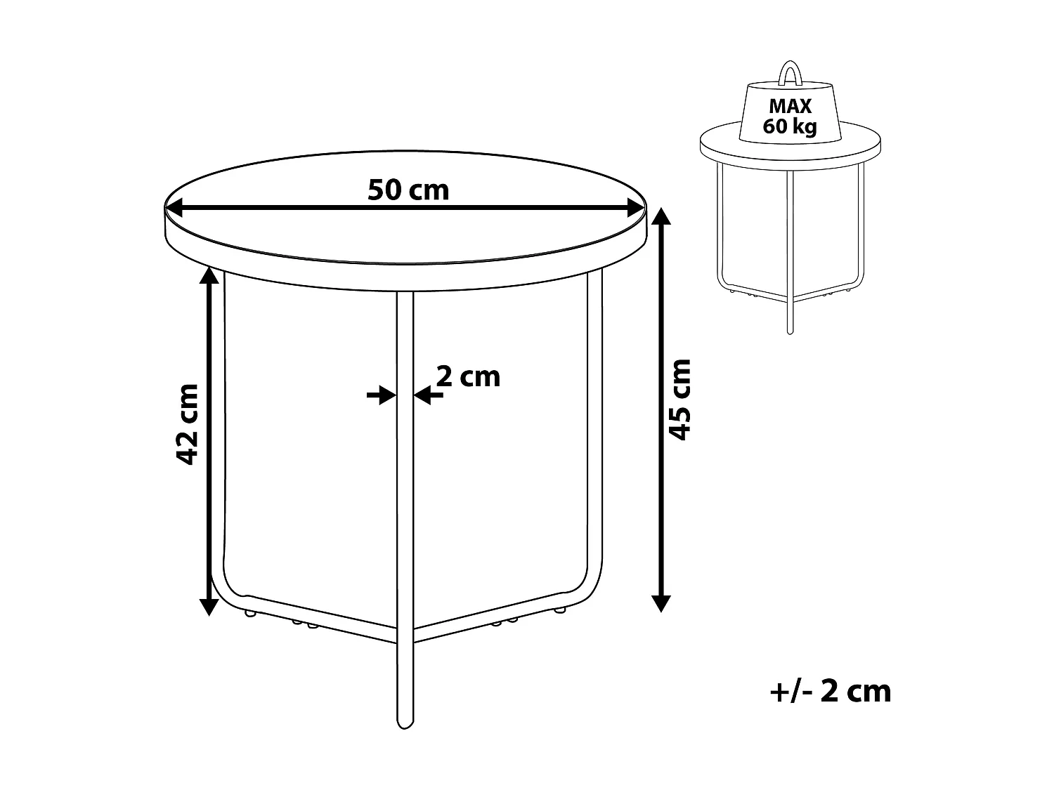 Runder, kleiner Couchtisch in Betonoptik grau / schwarz ⌀ 50 cm Melody
