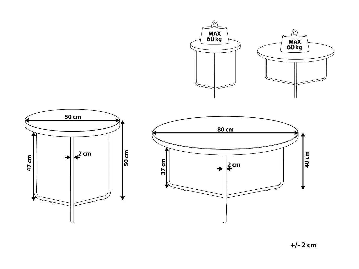 Lot de 2 tables basses MELODY Marron clair