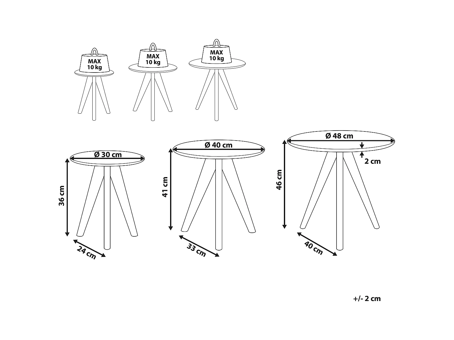 Set van 3 salontafels VEGAS Wit