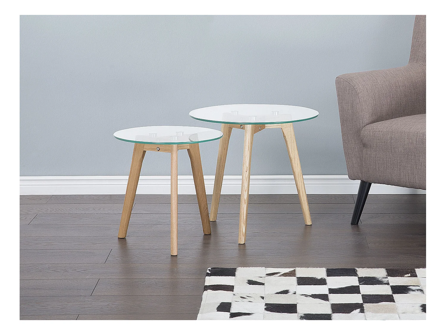 Stilvolles Couchtischset 2 Stücke Glas / Holz transparent / hellbraun Missouri