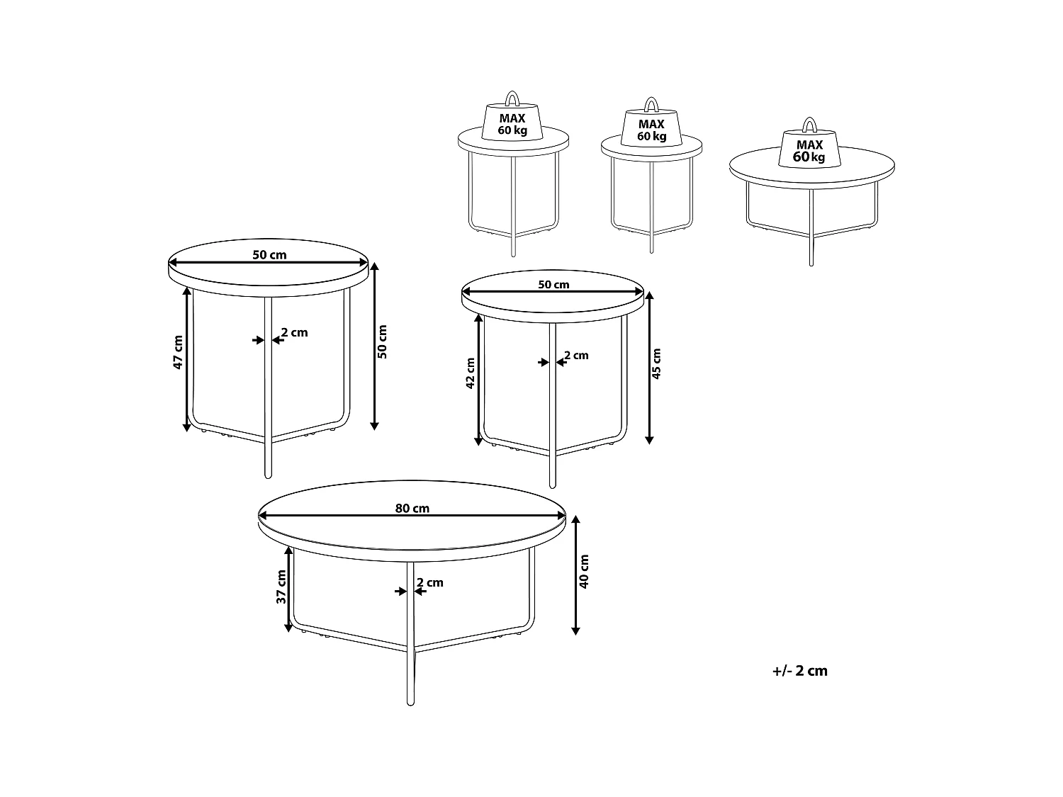Set van 3 salontafels MELODY Lichtbruin
